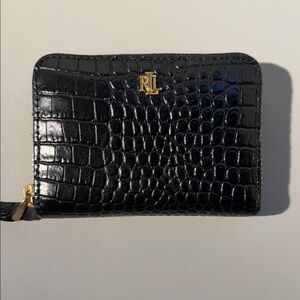 Leather Small Zip Wallet . Polo by Ralph Lauren Black Croc-Embossed Key Holder